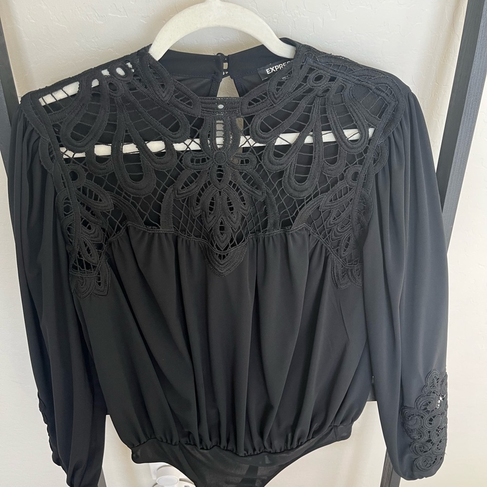 Express black embroidered bodysuit